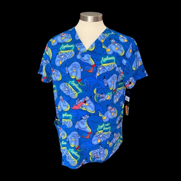 ALADDIN GENIE Scrub NWT Top DISNEY Tooniforms V Neck Sz L - Picture 1 of 7